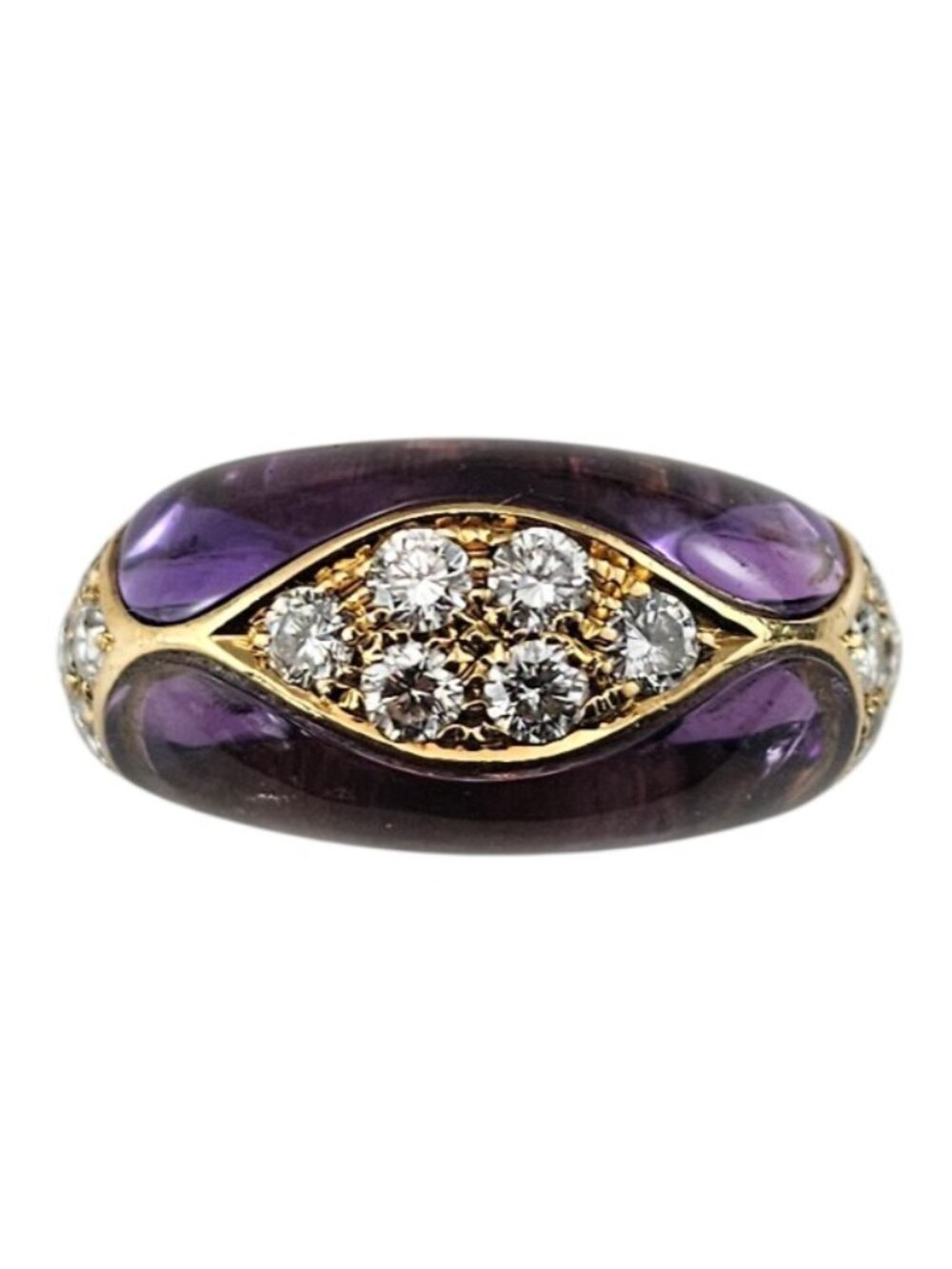 18K Yellow Gold Amethyst and Diamond Ring Size 6.5 Certified #26042